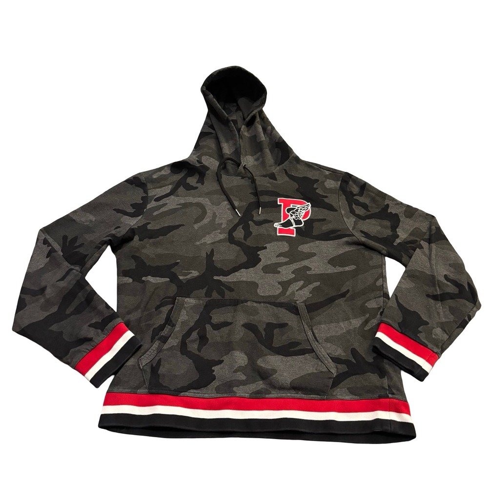 Polo Ralph Lauren Mens Camo P-Wing Hoodie Charcoal Gray Red Stripe Large‎
